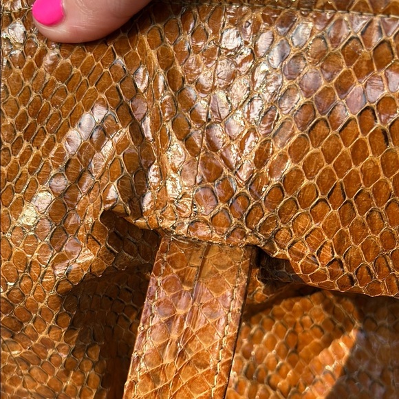 Vintage MAAN Brown Leather Snakeskin Textured Tote Bag GUC *defect* Suede Lining - Picture 13 of 15